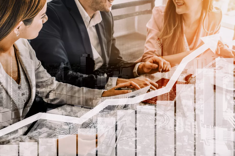 double-exposure-image-business-profit-growth-uds